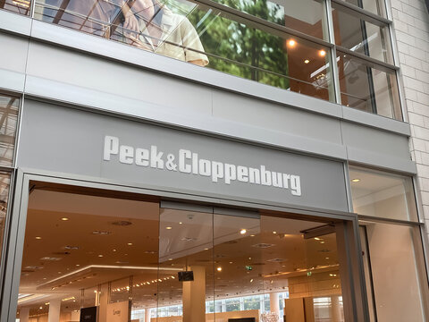 Oberhausen, Germany - July 9. 2021: View on store front with logo lettering of peek and cloppenburg fashion in shopping mall