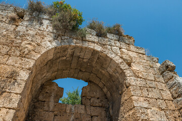 The ruins of the ancient city of Perge. Perge is an ancient Greek city on the southern Mediterranean coast of Turkey.