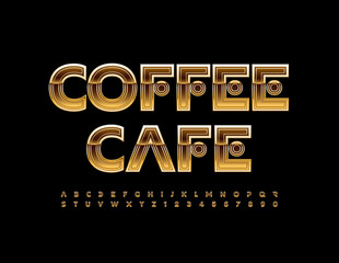 Vector premium logo Coffee Cafe. Unique Gold Font. Glossy Alphabet Letters and Numbers set