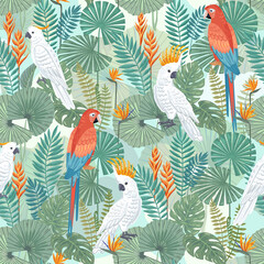 Seamless tropical pattern with birds