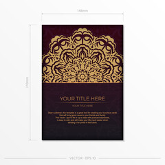 Luxurious burgundy postcards with vintage patterns. Vector invitation card with mandala ornament design.