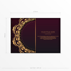 Luxurious burgundy postcards with vintage patterns. Vector invitation card with mandala ornament design.