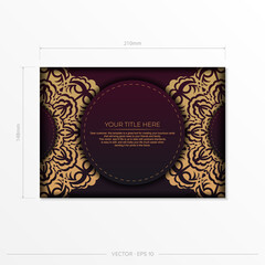 Luxurious Burgundy color postcard template with vintage ornament.