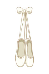 Hanging white Pointe shoes clipart, ballet shoes simple flat vector illustration. Ballerina, ballet dancer footwear equipment sign symbol.