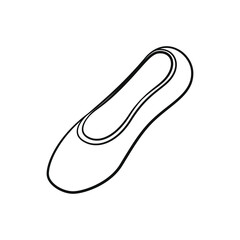 Single flat shoe outline. Pointe shoes clipart, ballet shoes simple flat vector illustration. Ballerina, ballet dancer footwear equipment sign symbol. Easy coloring book page activity for kids.