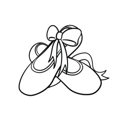 Pointe shoes clipart, ballet shoes with bow outline simple flat vector illustration. Ballerina, ballet dancer footwear equipment sign symbol. Easy coloring book page activity for kids.