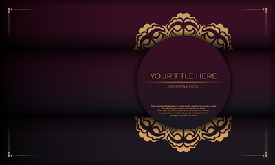 Burgundy banner with vintage ornaments and place for your text. Invitation card design with mandala patterns.