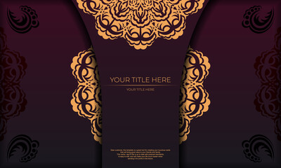 Burgundy banner template with vintage ornaments and place for your text. Print-ready invitation design with mandala ornament.