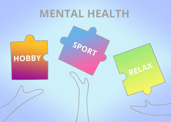 Hand drawn digital colorful medical jpg image. Mental health. Design template for poster, web
