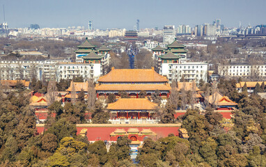 Shouhuang Palace seen from viewing point of Jingshan Park - Wanchun Pavilion, Beijing city, China