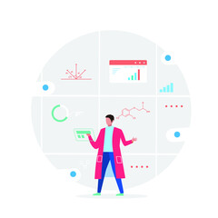 Biotech concept, young man scientist analistic data, person with chart