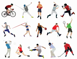 Deurstickers set of sports persons, collection of athletes playing their sports © artist404