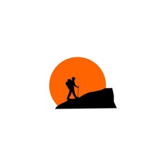 Sport silhouettes Hiking climbing achievement leader Vector logo