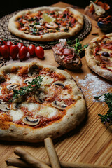 pizza on a wooden table napoletana pizzeria bruschetta meal table