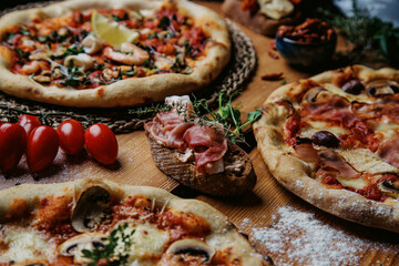 pizza on a wooden table napoletana pizzeria bruschetta meal table