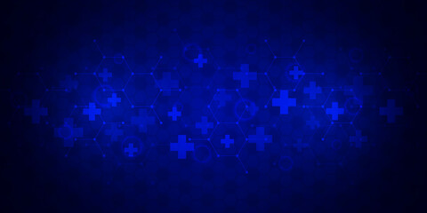 Illustration of a medical background with hexagons pattern and crosses