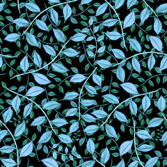 Watercolor seamless pattern with vintage leaves. Beautiful botanical print with colorful foliage for decorative design. Bright spring or summer background. Vintage wedding decor. Textile design.	