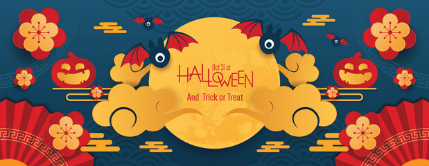  happy halloween day banner design. chinese style design.  vector illustration