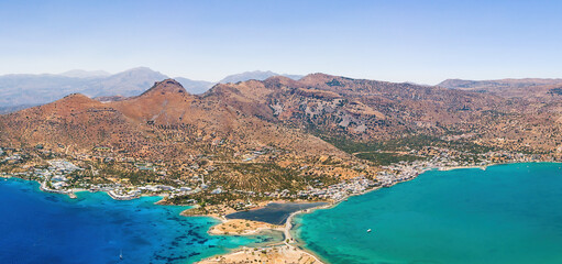 Obraz premium Panoramic aerial view of the town of Elounda on the island of Crete, Greece