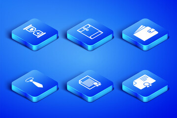 Set Certificate template, Old hourglass, , Tie, Envelope and Wallet icon. Vector