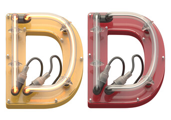 Red and Yellow neon font. Turn off, on. Letter D.