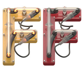 Fototapeta premium Red and Yellow neon font. Turn off, on. Letter F.