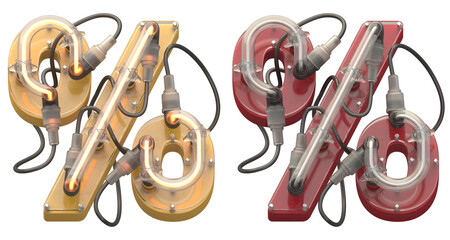 Red and Yellow neon font. Turn off, on. Percent symbol.