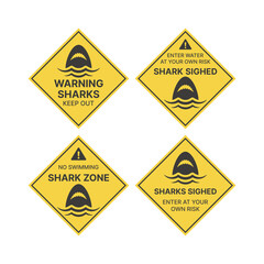 Shark warning sign in yellow rhombus. Sharks, keep out vector.