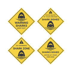 Obraz premium Shark warning sign in yellow rhombus. Sharks, keep out vector.