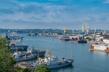 Fototapeta na wymiar Sevastopol , CRIMEA - 23 June 2021: Ships in the port of Sevastopol