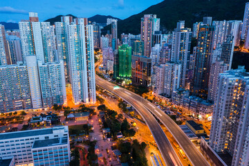Top down view of Hong Kong at night