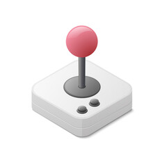 Video games concept. Classic joystick controller. Isometric colored illustration. 3d image. Isolated on white background.