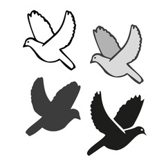 Cute isolated black and white vector illustration colorful design of cartoon birds