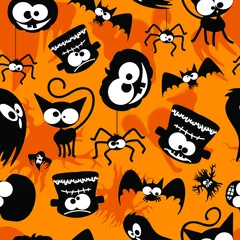 Photo sur Plexiglas Dessiner Fun Halloween et effrayant mignon Caharacters sans soudure de fond répéter