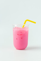 pink milk drink on a white background