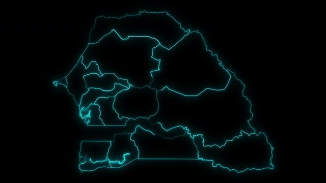 Animated Outline Map of Senegal with Regions