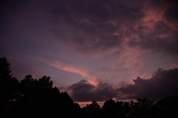 群馬県のキャンプ場の夕焼けの空