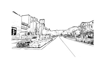 Building view with landmark of Haifa is the 
city in Israel. Hand drawn sketch illustration in vector tor.