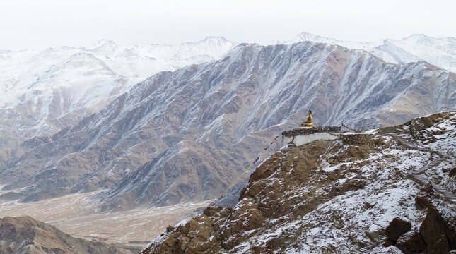 Maitreya Buddha statue overlooking the Himalaya in Hemis, Ladakh