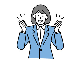 ビジネスイラスト(やる気、挑戦、努力、女性、目標、自立、ステップアップ、成長、ガッツポーズ、向上心) Vision vector illustration. Flat tiny business direction persons concept. Motivation, challenge, effort, women, goals, independence, guts pose