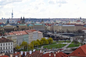 Fototapeta na wymiar High angle view of historical sights in Prague, capital of the Czech Republic.