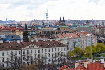 Fototapeta na wymiar High angle view of historical sights in Prague, capital of the Czech Republic.