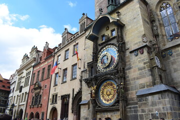 Astronomical Clock (Orloj) Located on the south wall of the City Hall in the old town square. This place is a popular tourist attraction in Prague, Czech Republic.