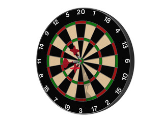 Obraz premium darts hit on Dartboard white background close up, 3DCG illustration