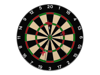 darts hit on Dartboard  white background close up, 3DCG illustration