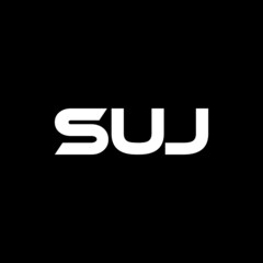 SUJ letter logo design with black background in illustrator, vector logo modern alphabet font overlap style. calligraphy designs for logo, Poster, Invitation, etc.