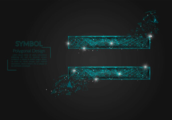 Abstract isolated blue image of a equal sign. Polygonal illustration looks like stars in the blask night sky in spase or flying glass shards. Digital design for website, web, internet. © Katsiaryna