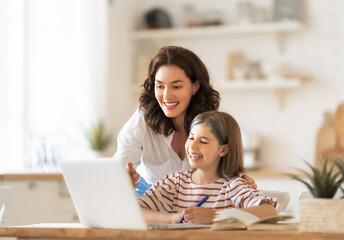 Girl doing homework or online education.