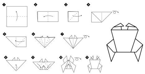 How to make origami kimono bookmark. Step by step black and white DIY instructions. Outline monochrome vector illustration.