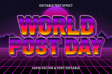 World post day editable text effect retro style